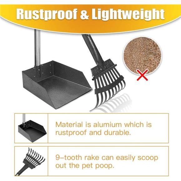 Dog Pooper Scooper Long Handle Stainless Metal Tray and Rake (Green) - Picture 5 of 7